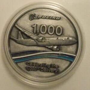 Rare Silver Token Coin Boeing 777 1,000th Delivery of the 777 In Sealed Containe
